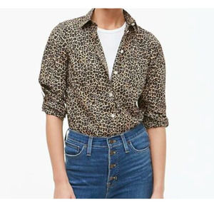 NWT J.Crew Long Sleeve Button-down Shirt Small 100% Cotton Leopard Print
